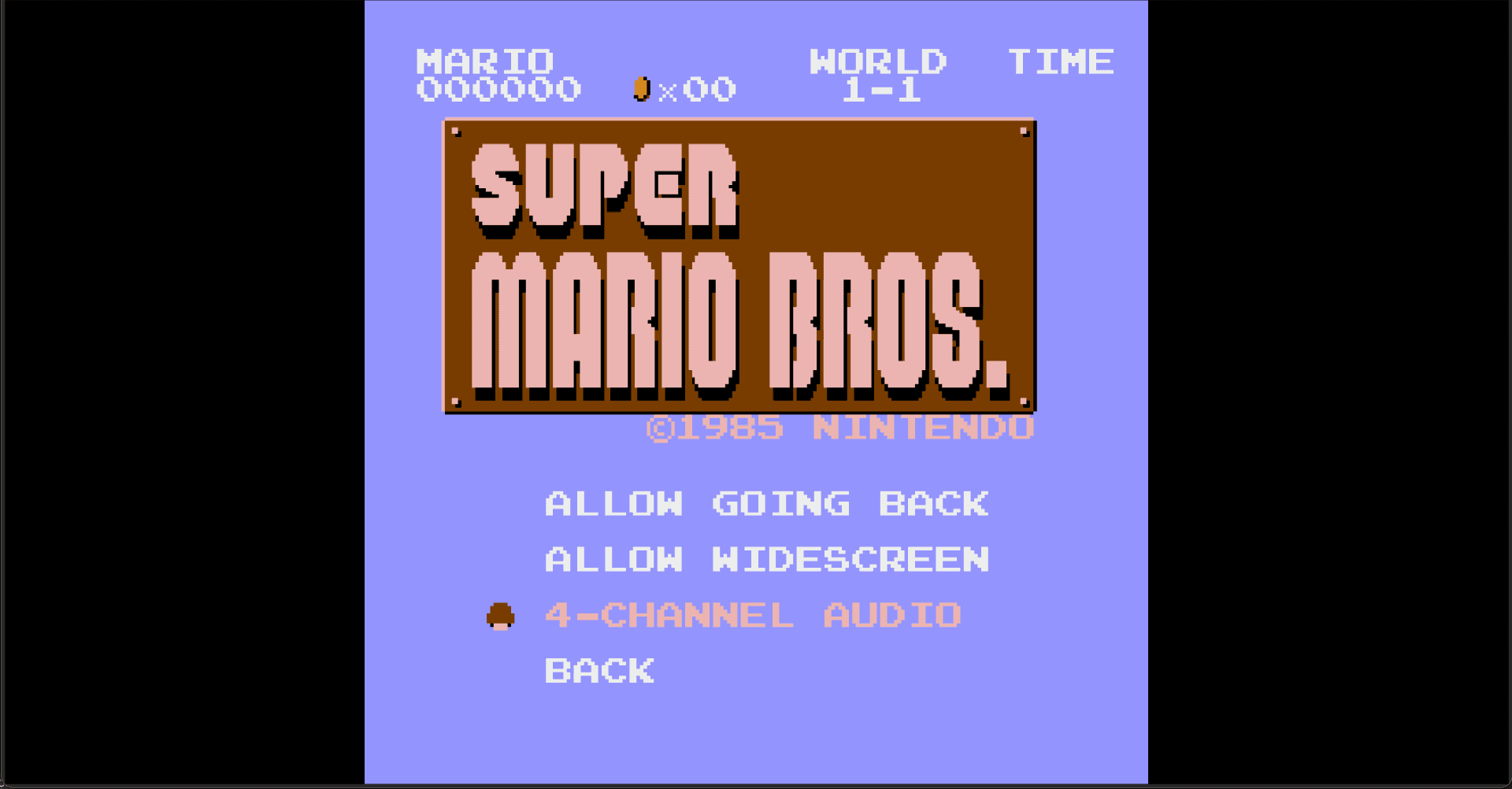 Super Mario Bros. remake — options menu