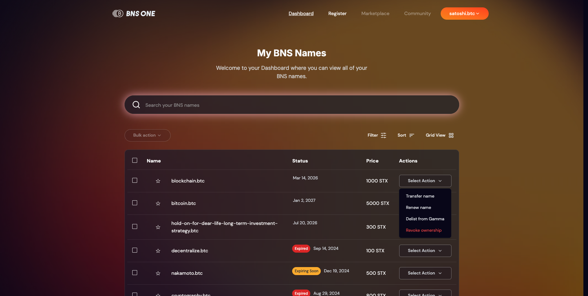 Domain dashboard