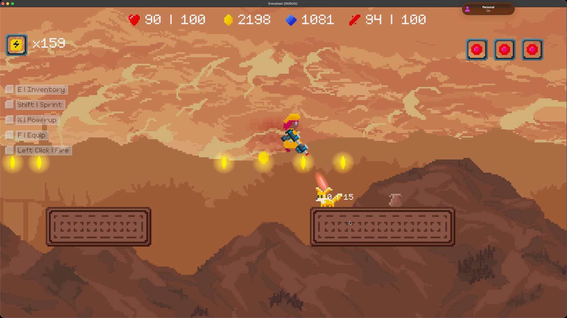Player firing a weapon at an enemy with the HUD showing health, ammo, and adrenaline