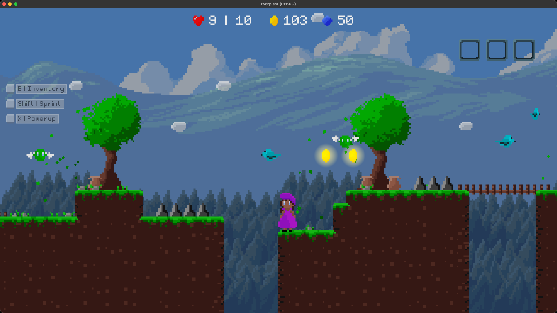 Everplast gameplay — Foggy Overlands world with the player character navigating platforms over water