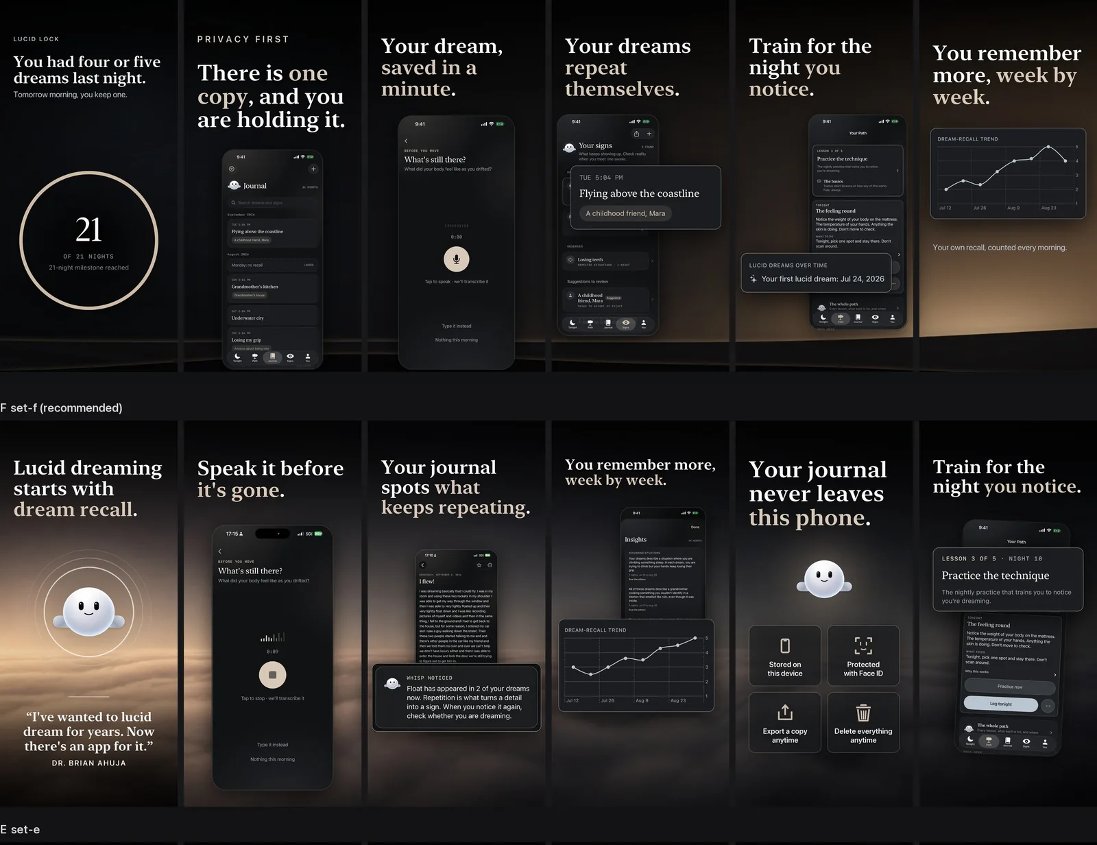 App Store screenshot set F above set E, showing the evolution of the listing