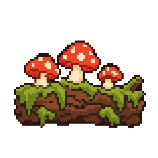 The same mushrooms rebuilt as a 78 by 78 pixel sprite with a fixed palette
