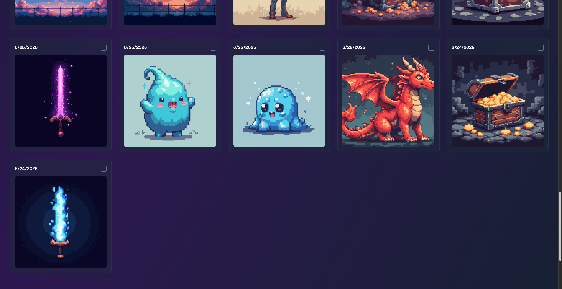 User gallery showing generated pixel art