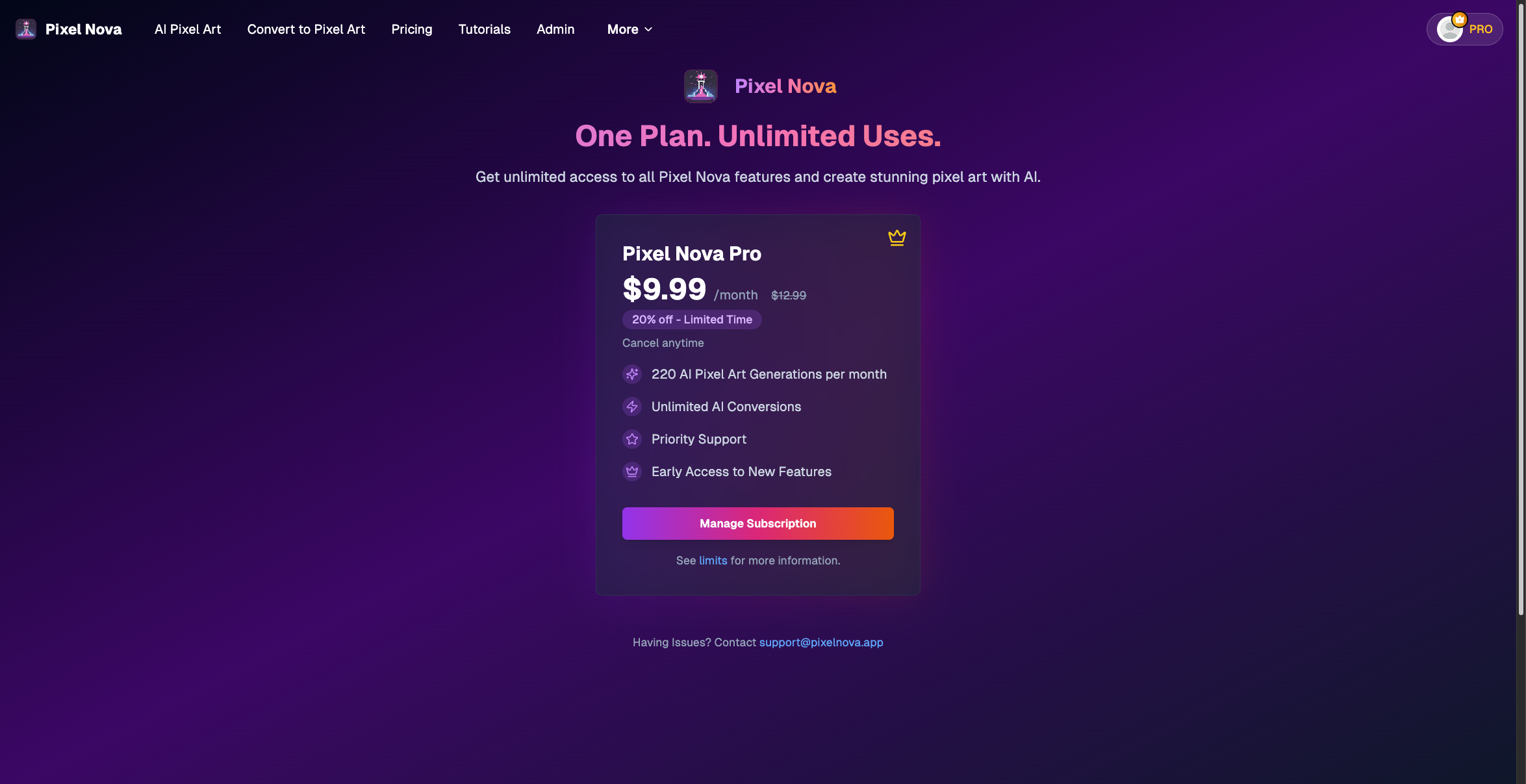 PixelNova pricing page